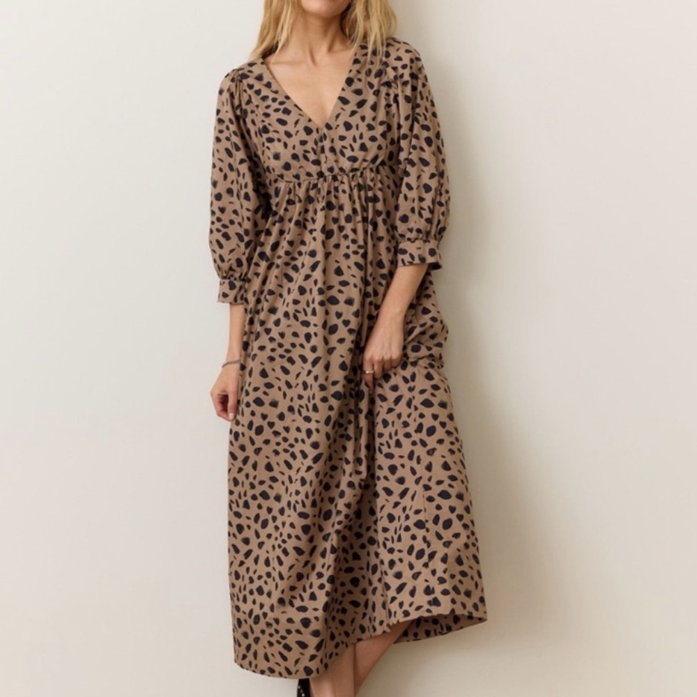 Marine Layer Tan and Black Midi Dress
